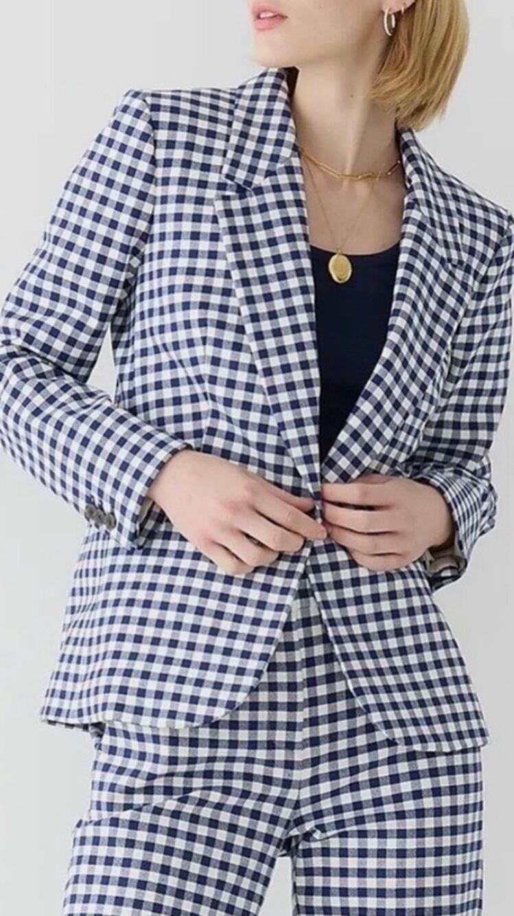 J. Crew Parke Blazer Women 4 Navy White Gingham Plaid Excellent Tailored Jacket